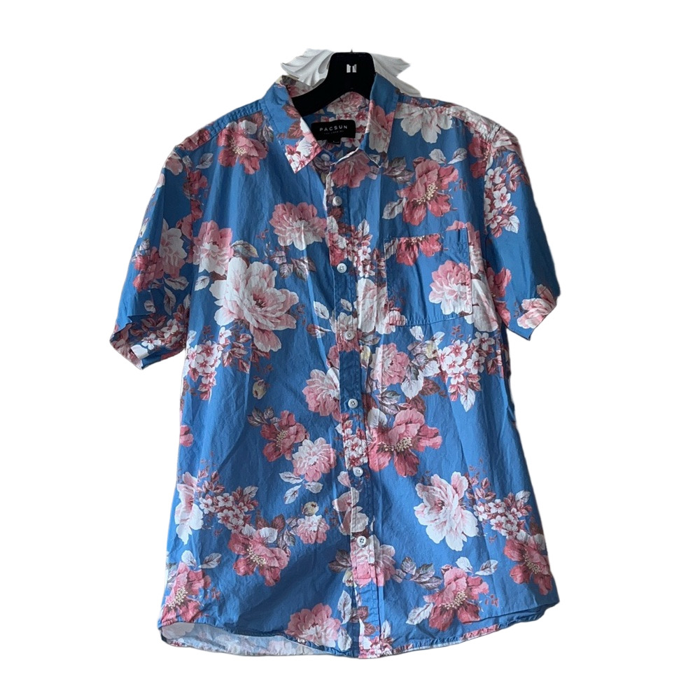 PacSun Blue and Pink Floral Men's Shirt - Picture 2 of 8